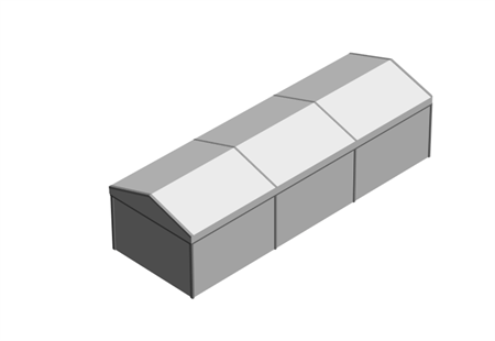 Evenemangstält utan golv, 5x15x3m, gavel kortsida