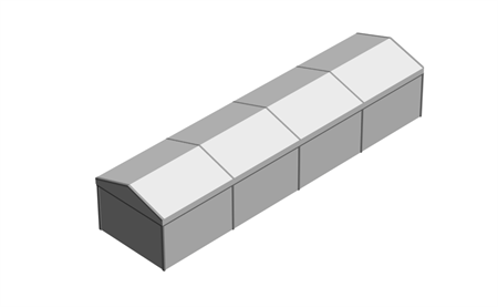 Evenemangstält utan golv, 5x20x3m, gavel kortsida